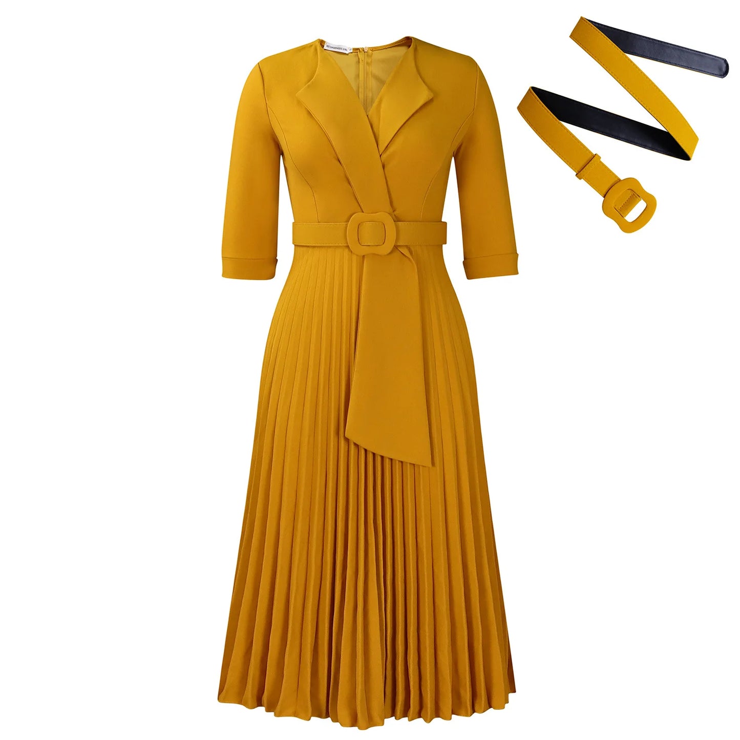 New Dashiki African Dresses for Women Spring Autumn Elegant Half Sleeve V-neck Pleated OL Style Midi Dress African Clothes Femme
