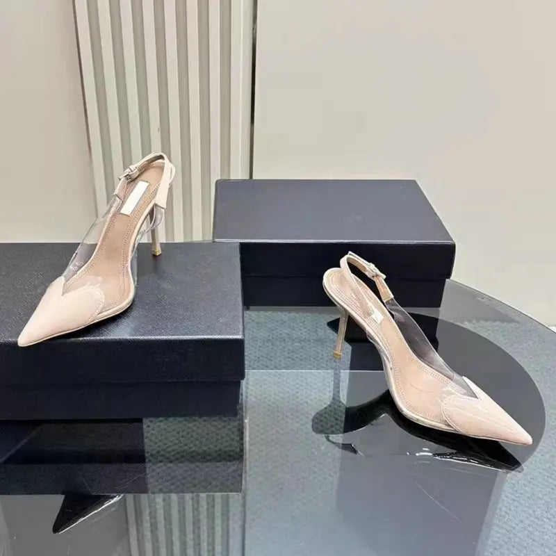 2025 New PVC European Style High Heels Women'S Summer Pointed Toe Runway Sandals Party Shoes