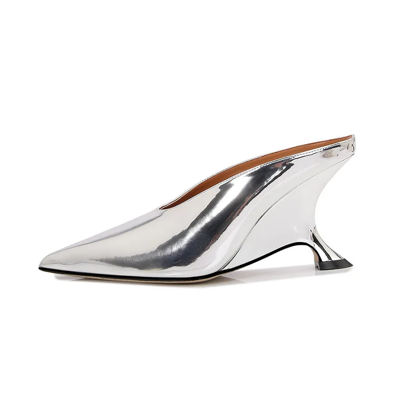Aneikeh Fashion Silvery Sequined Women Slingbacks Pumps Pointed Toe High Heels Wedding Prom Ladies Shoes