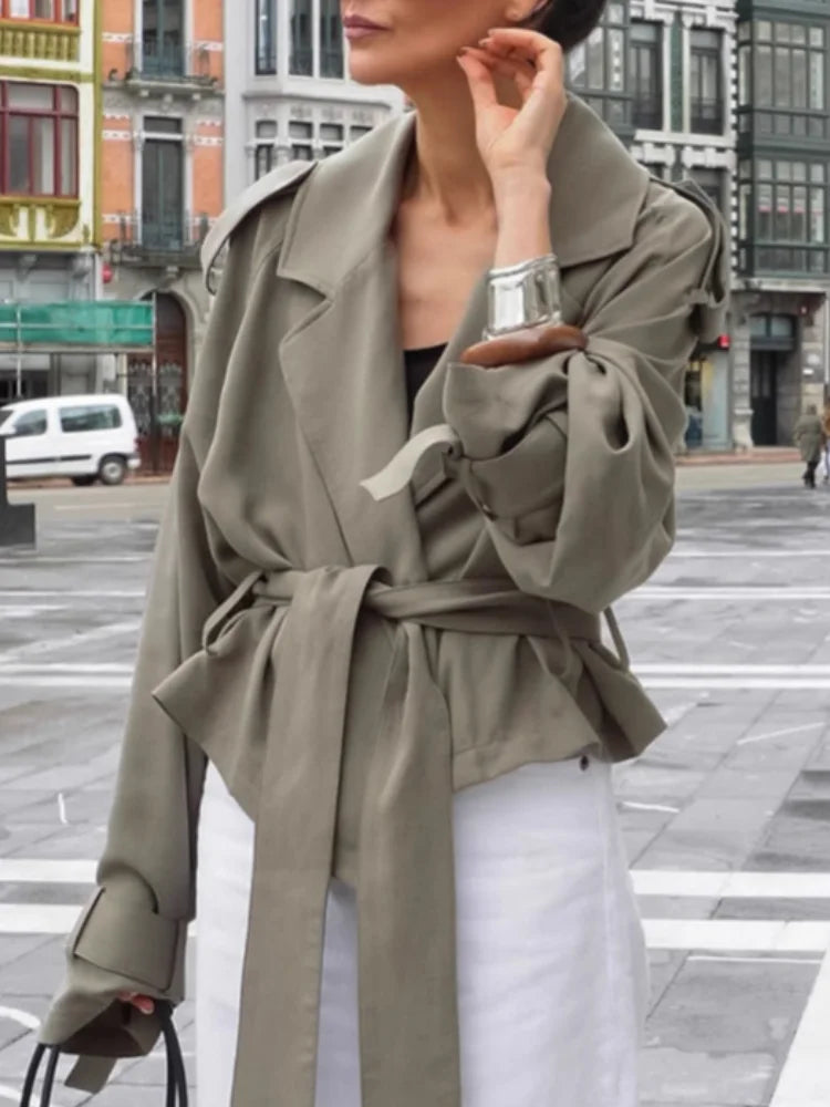 Lace Up Jacket For Women Casual Long Sleeve Turn Down Collar Autumn Outerwear