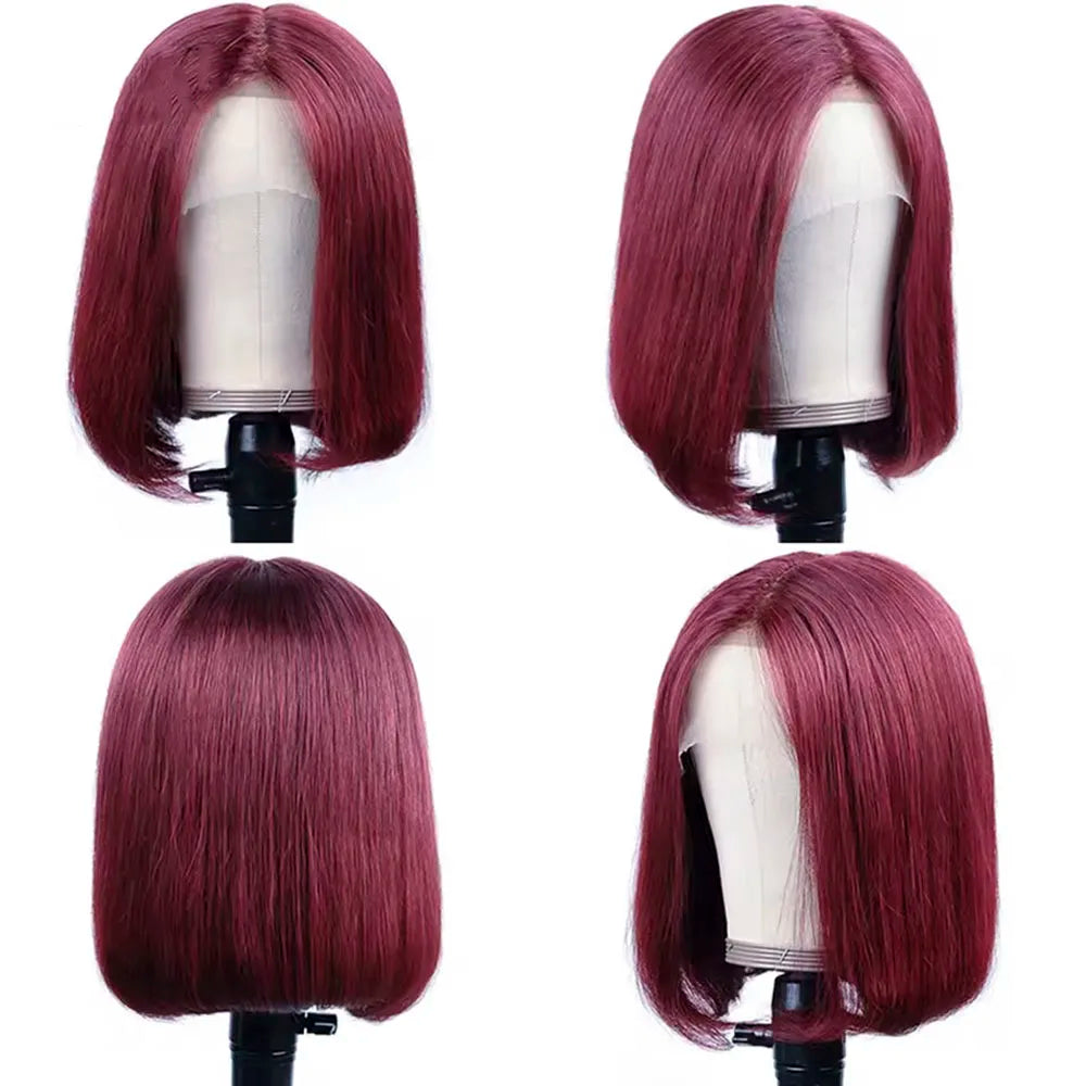 Burgundy HD Transparent Lace Front Human Hair Wigs 99J Red Straight 13x4 Lace Front Wig For Women  4x4 Lace Closure Straight wig