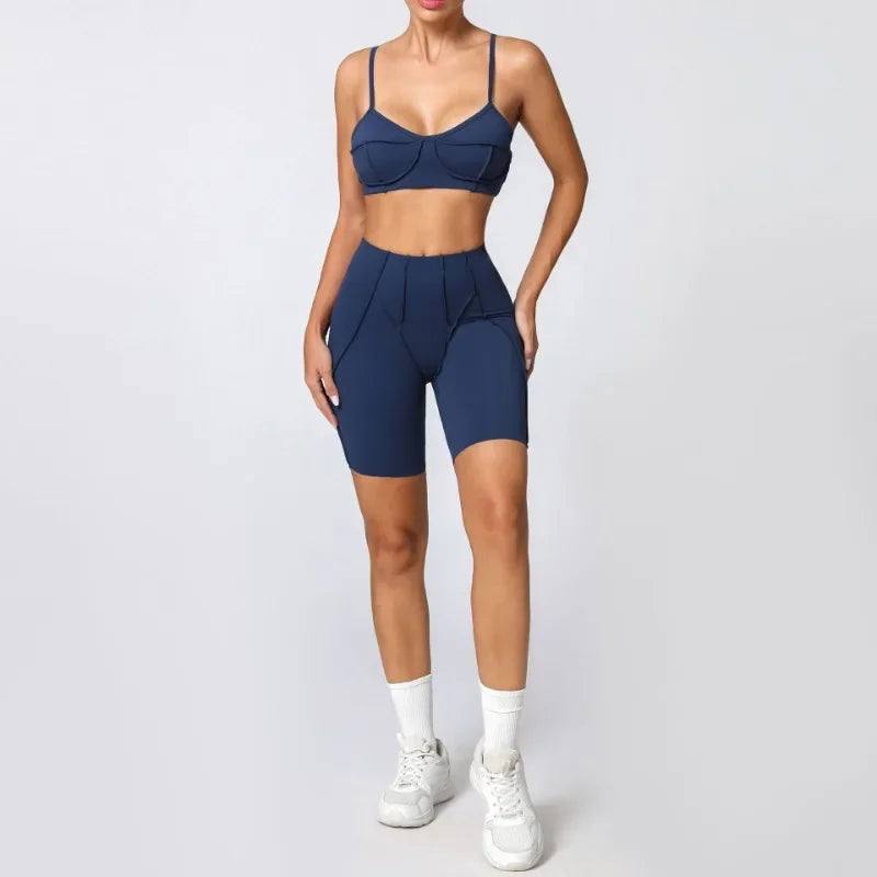 Yoga Fitness Sports Sets High Waist Hip-lifting Shorts Open Back Bra Suit Casual Running Workout Gym Leggings Sexy Set for Women