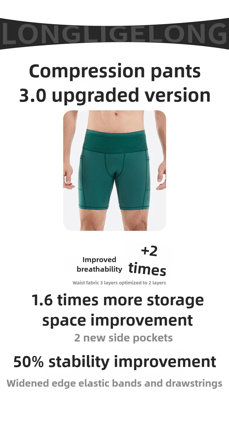 Compression Running Shorts Quarter Length Quick Dry Tight Fit with 6 Pockets for Marathon Training Trail Men Women Multi-Pocket