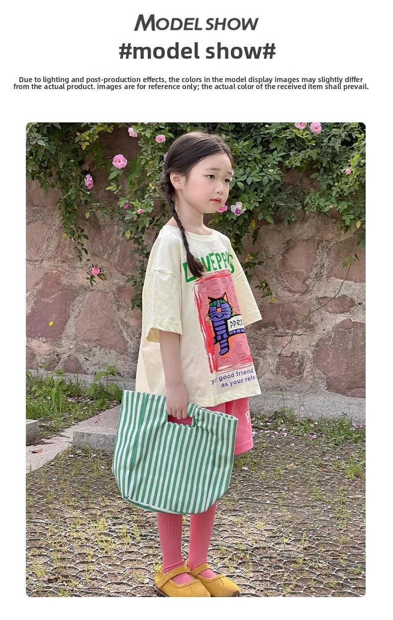 2026 New Children's casual Set Summer fashion girls' internet-famous sporty short-sleeved pants summer wear 4-14Years old girls