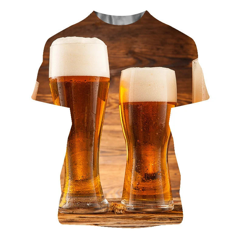 3D Printed Beer Graphic T Shirt for Men Clothing Summer Casual Women Oversized T-shirts Funny Kids O Neck Short Sleeve ropa Tops