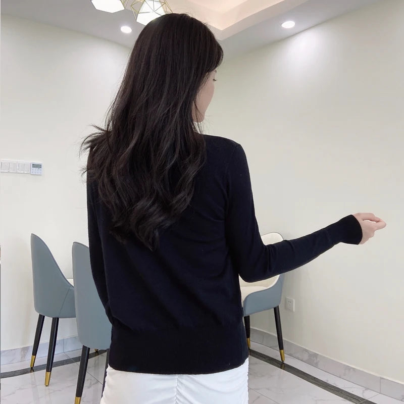Korean Fashion Black Cropped Blouses Cardigan Female Clothing Sweaters Jersey Long Sleeve Top Women's Coat Spring 2025 Style