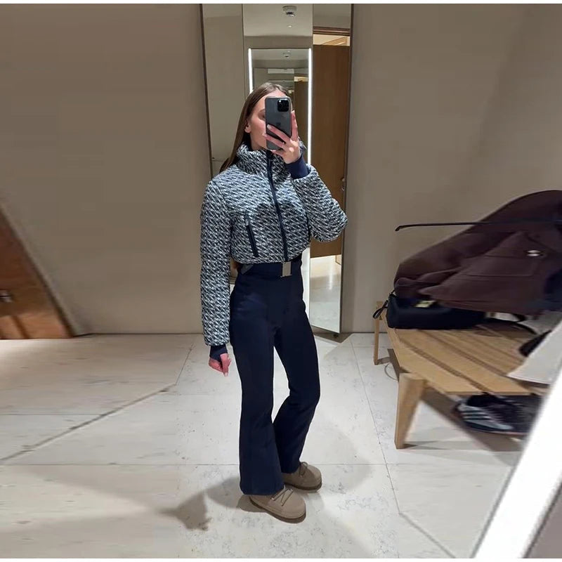Women  Fur Collar Hooded Skiwear Fashion Solid Thicken Zipper High Waist Slim Outdoor Overalls Jumpsuit  Lady Winter Outwear