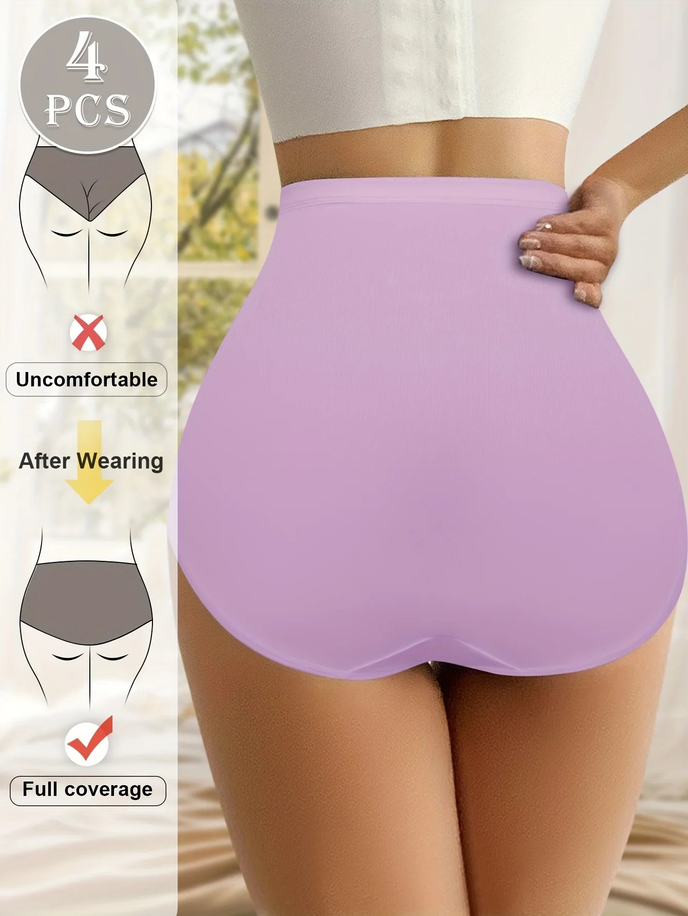 4pcs High Waist Mesh Contrast Letter Print Briefs, Elegant Comfy Breathable Stretchy Intimates Panties, Women's Lingerie &