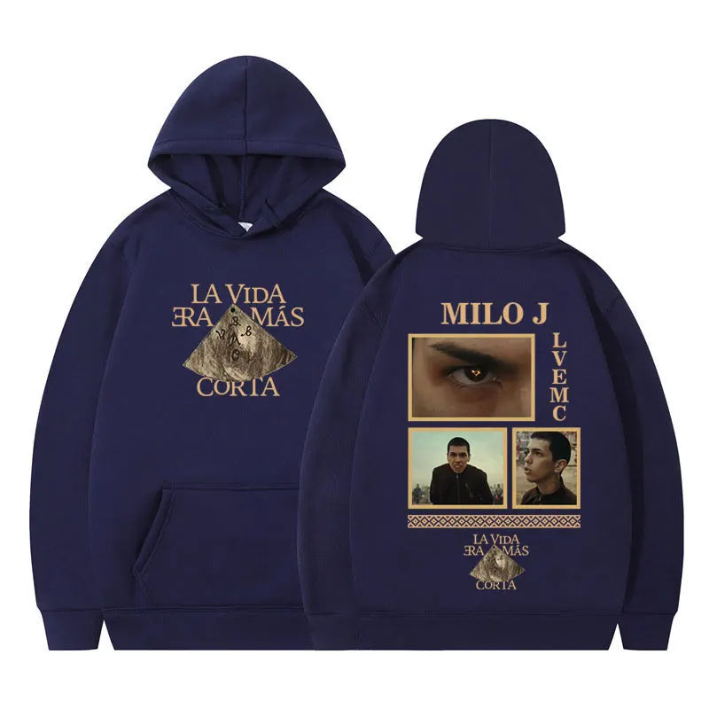 Rapper Milo J La Vida Era Mas Corta Album Graphic Hoodie Men Women Harajuku Pullover Long Sleeves Thick Hip-hop Loose Sweatshirt BAZAARHUBO