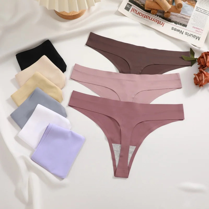 6PCS Women's S-XL Seamless G-String Underpants Low Rise Solid Color Ice Silk Undewear Female Traceless Soft Comfortable Lingerie