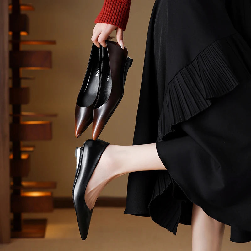 QUTAA 2025 Fashion Women Pumps Shoes Wedge High Heels Pointed Toe Genuine leather Slip-On Office Shoes Dress 34-42