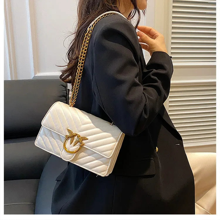 Women Embroidered Small Square Bag Chain Swallow Bag High End Versatile Shoulder Crossbody Bag Fashion Daily Ladies Handbag