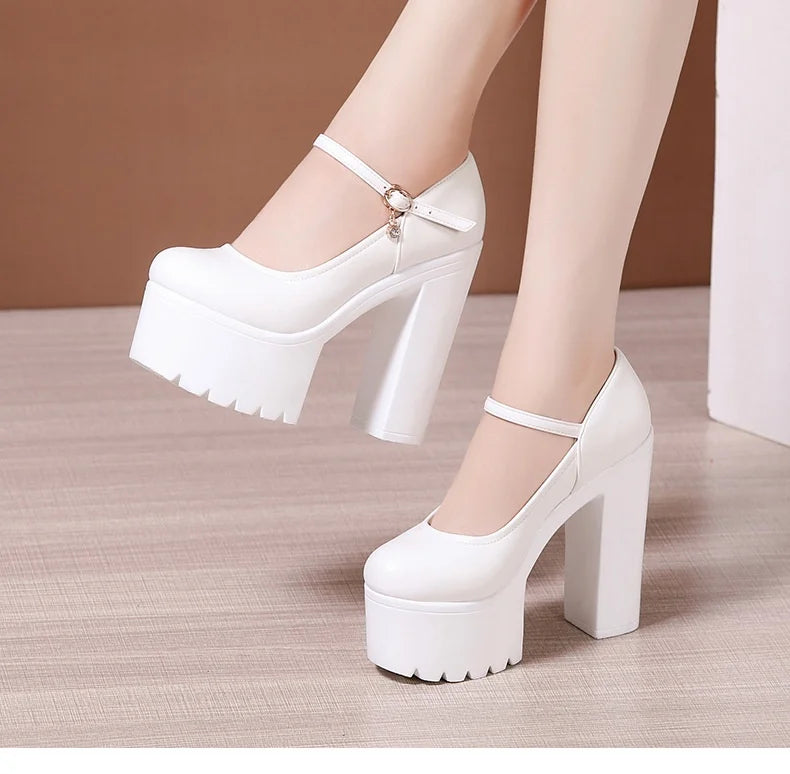 15cm Small Size 32-43 Fashion Red Silver White Wedding Shoes Women Pumps 2026 Fall Block High Heels Shoes Platform Model Partry