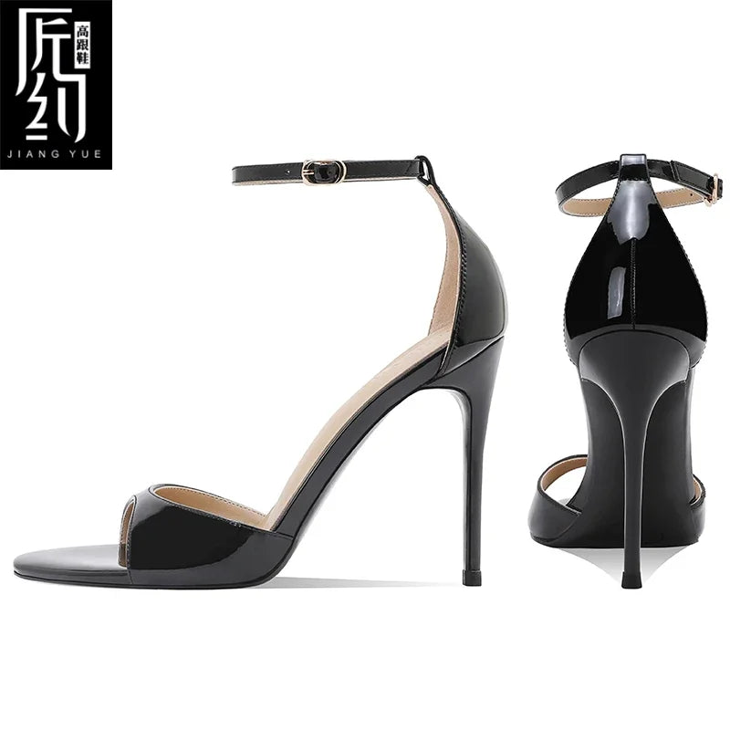 Summer new nude high heels for women, slim heels, stunning princess style, one button sandals with skirt 33-46
