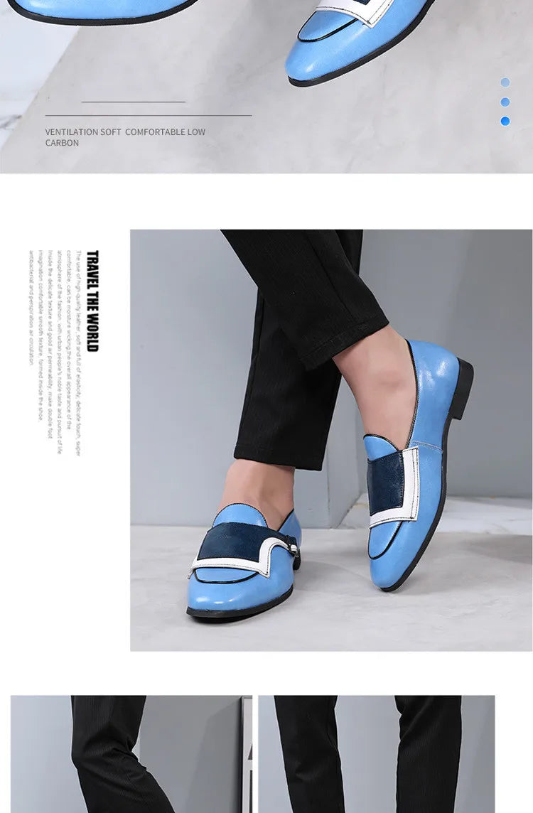 Luxury Designer New Monk Strap Blue and White Oxford Shoes For Men's Formal Wedding Prom Dress Homecoming Sapatos Tenis Masculin