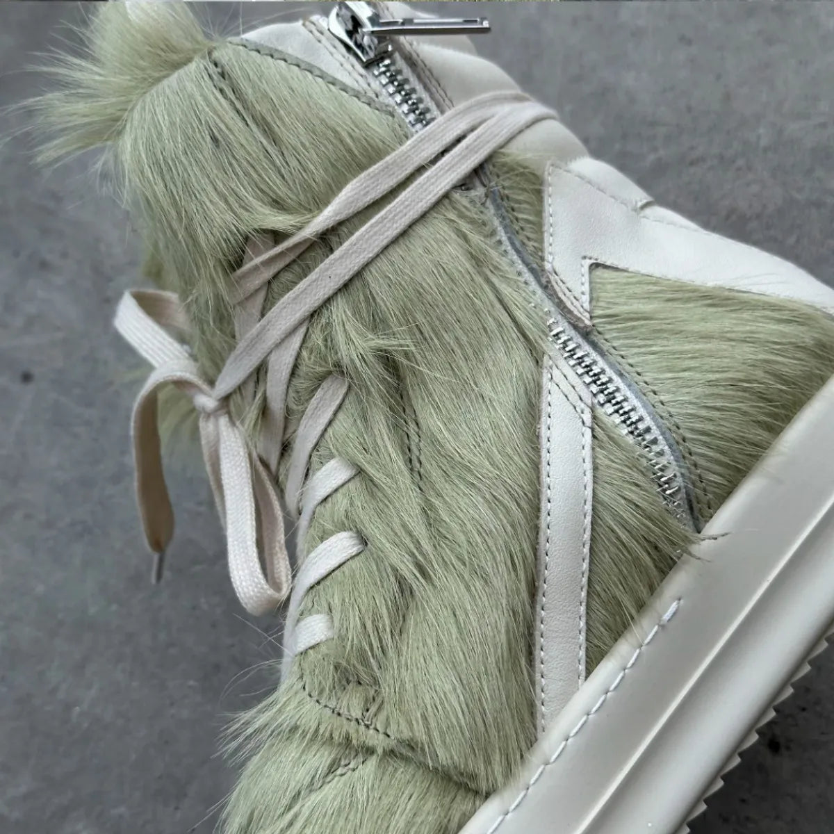 R-o Men Ankle Boot Brand Shoe Gray Green Horse Hair Boots Women Flat Sneaker High Top Casual Shoes Green Horsehair Sneakers