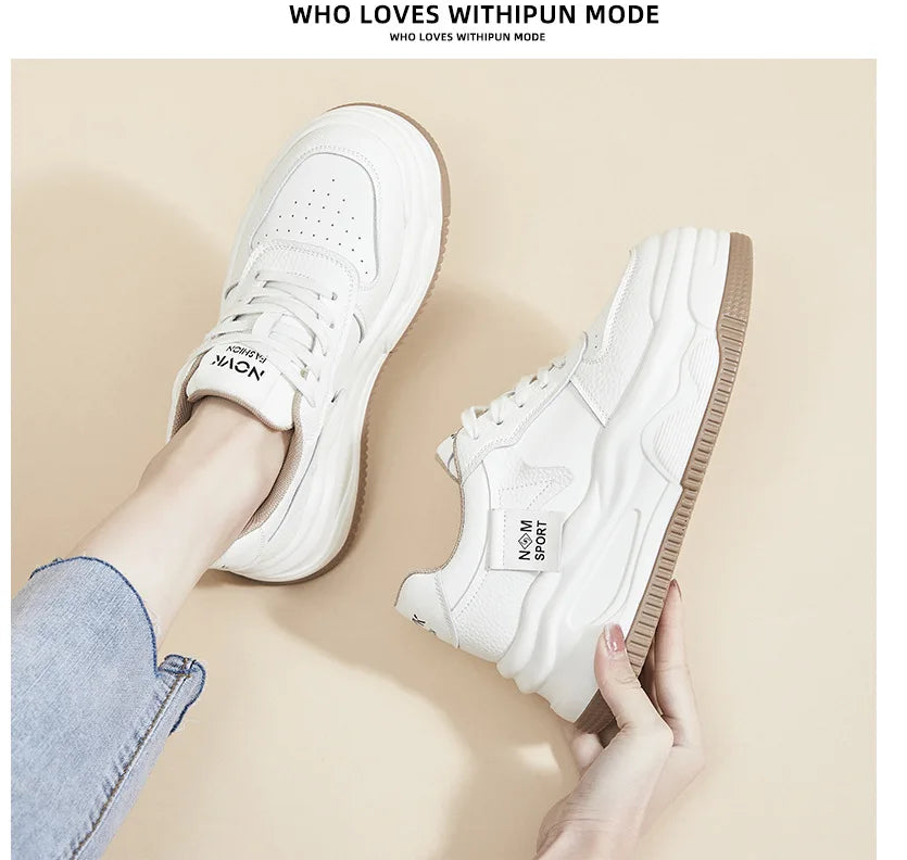Fujin 8.5cm Genuine Leather Women Vulcanize Chunky Sneakers Women Summer Hidden High Heels Platform Wedge Summer Mesh Shoes