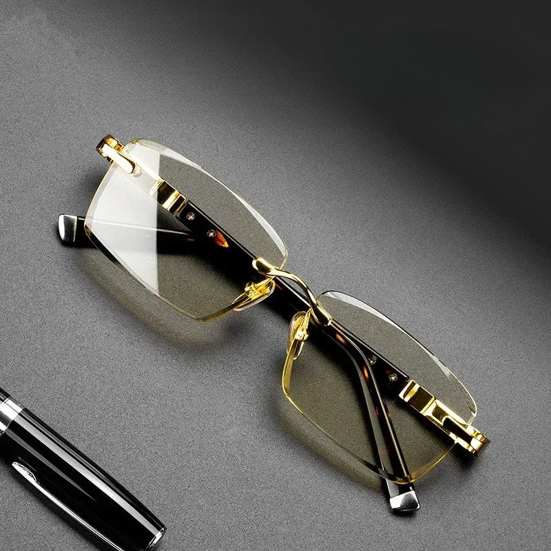 Men's Eye Protection Business Glasses Natural Metal Material Presbyopia Glasses Borderless Advanced Reading Glasses 1.0 To 4.0 BAZAARHUBO