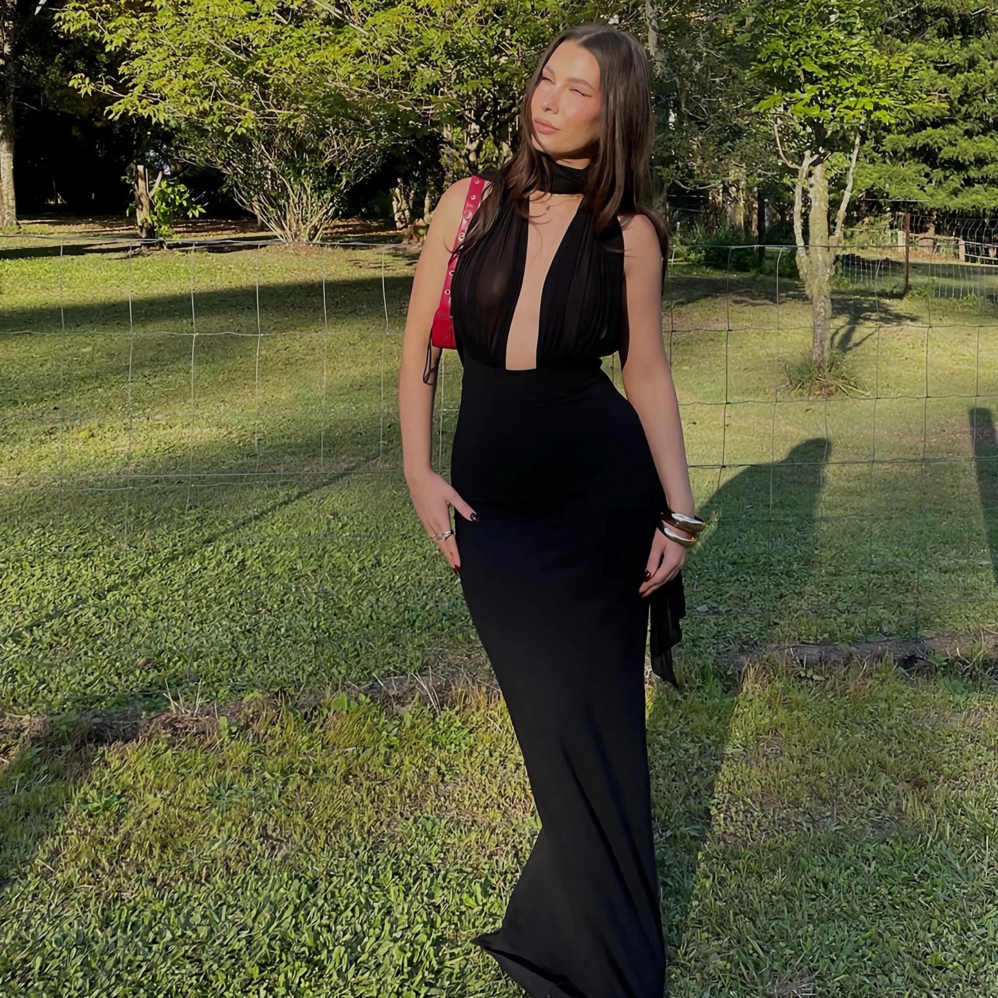 Long Dresses Women Elegant Shinny Deep V Midi Dress Female Sleeveless Backless Long Vestidos Lady Party Club Evening Robes