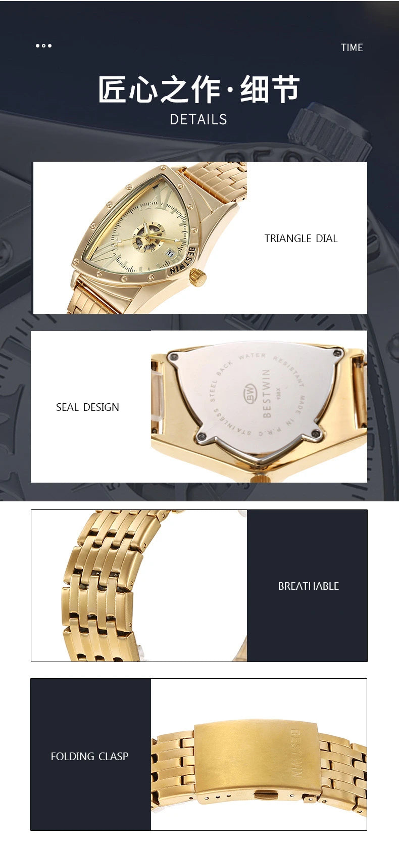Golden Triangle Men Quartz Watch Unique Design Luxury Watches For Male Clock Sports Waterproof Men Wrist Watches Stainless Steel