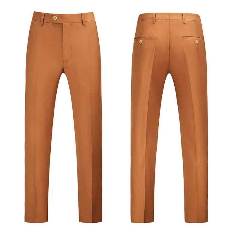 British Style Solid High Waist Trousers Men Formal Trousers High Quality Slim Fit Business Casual Suit Pants Groom Wedding Dress