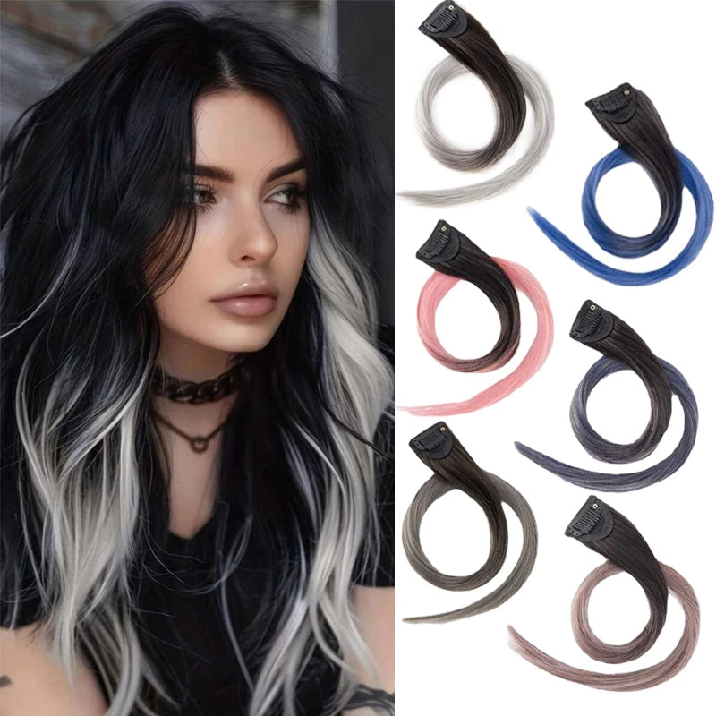 LUPU Hair Clips Hair Extensions Wig Synthetic Long Straight Gradient Color Clip-in Hair piece Hair Clips for Hair for Women Wear