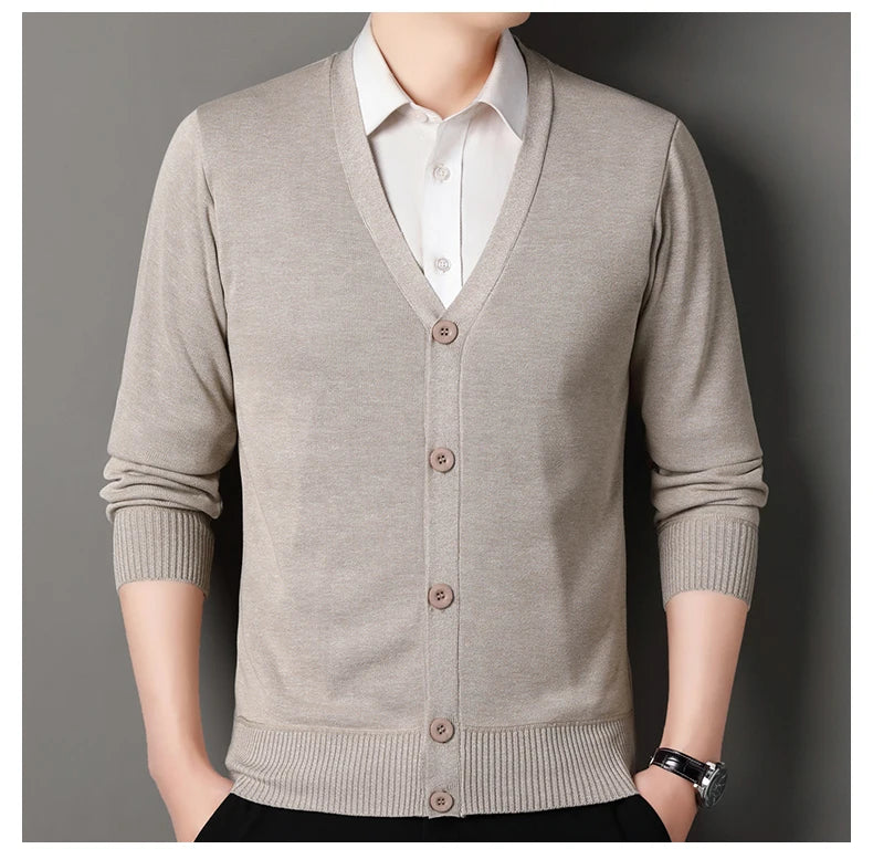 Mens Autumn Clothes Fleece Cardigan Jacket Knitted Sweater Outwear V-neck Fashion Cardigans Warm Men's Top