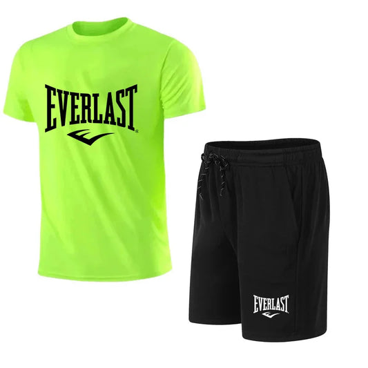 EVERLAST men's t-shirt and shorts 2 pcs. Short Sleeve Breath Rest Set Sport Jogging Gym Set Brand Clothing With Print