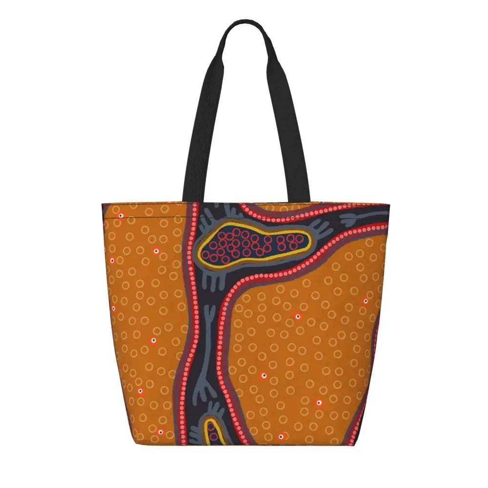 African Ankara Prints Grocery Shopping Tote Bags Women Geometric Ethnic Art Canvas Shoulder Shopper Bags Big Capacity Handbag