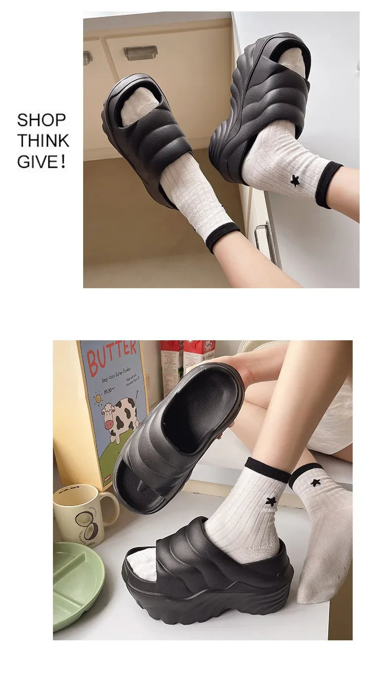 Women 10cm Increased Wedges Slippers 2024 Summer Breathable Casual Platform Slides Shoes for Women Light Slip on Female Sandals