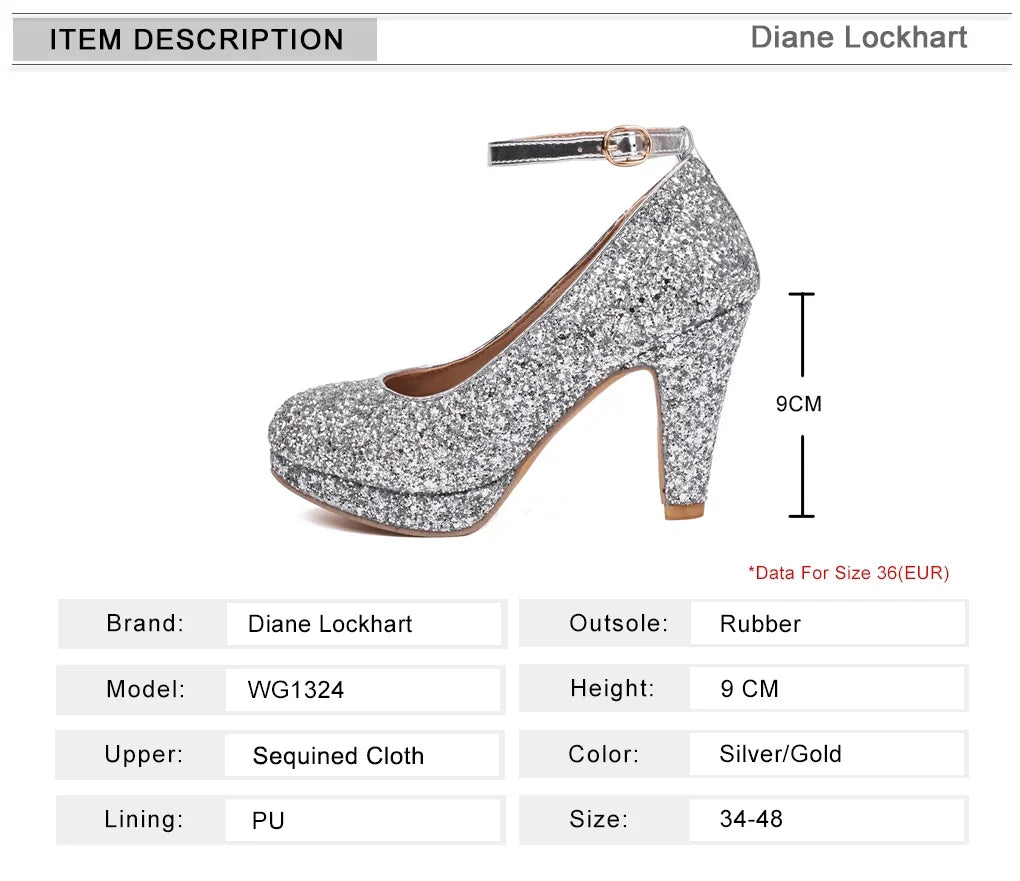2025 Summer New Shiny Sequins High Heels Women Platform Sandals Party Dress Wedding Pumps Ladies Shoes Gold Silver Zapatos Mujer