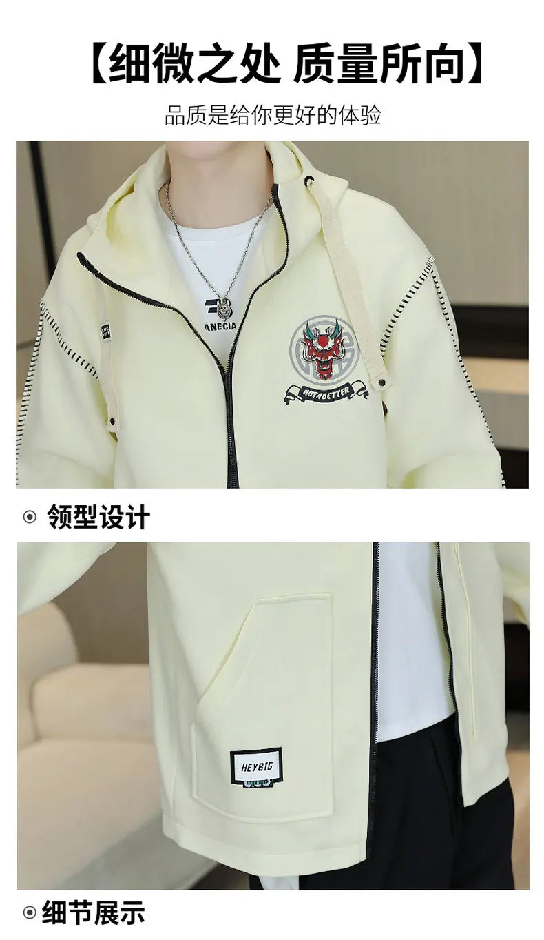 Hooded Jackets And Pants Two Piece Men's Sets 2026 Spring Autumn Youth Streetwear Tracksuits Outdoor Top Coats & Jogger Clothing