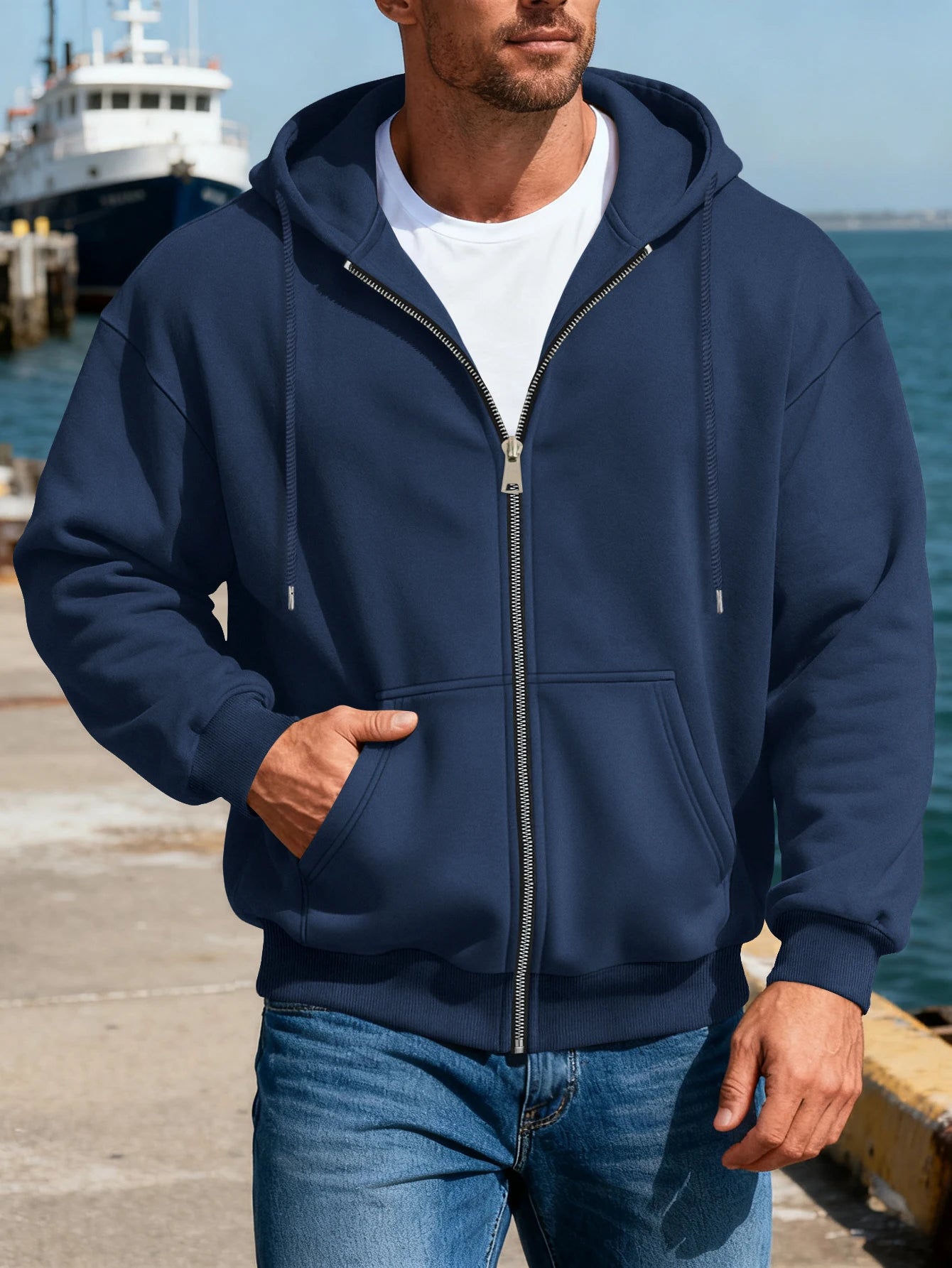 Men's Comfortable Fleece Hooded Sweatshirt Zipper Jacket Sports  Shirt Long Sleeved Sweatshirt Autumn and Winter Hooded Coat BAZAARHUBO