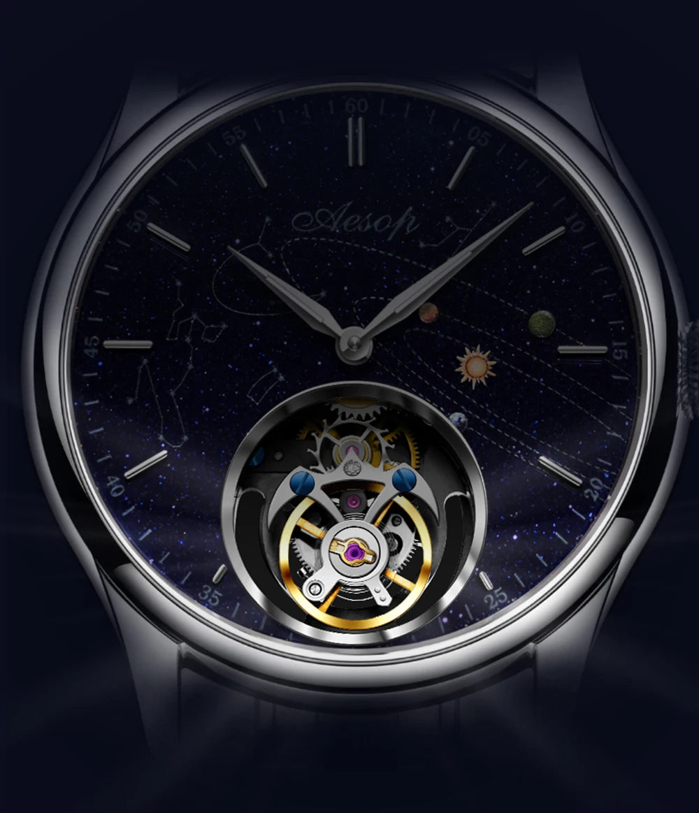AESOP Flying Tourbillon Skeleton Mechanical Luxury Watches Waterproof Wristwatches Watch Brand For Men Movement Sapphire 2023