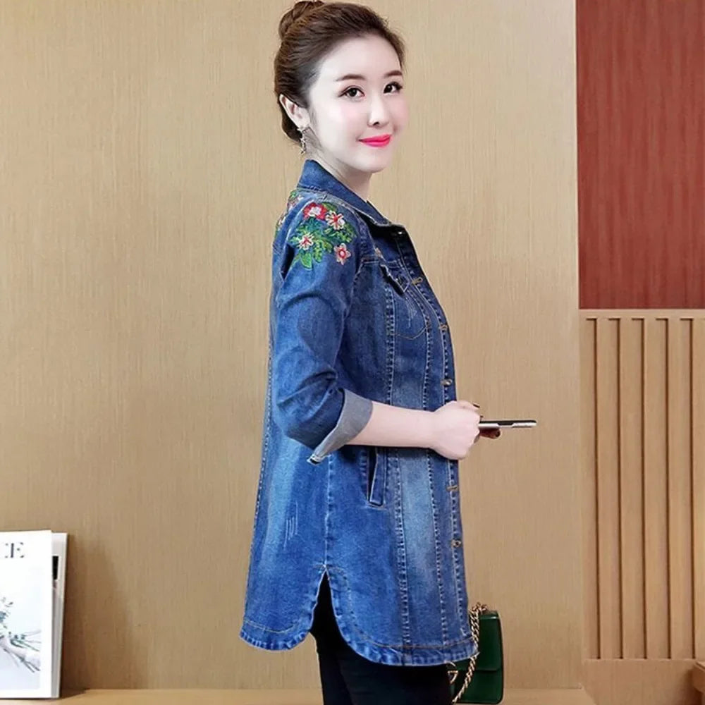 Plain Female Jeans Coats Korean Women's Denim Jackets Long Trench Designer in Promotion 2025 Trend Deals Chic and Elegant New