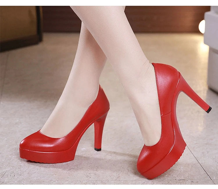 Small Size 32-43 Stilettos Pumps Women Wedding Shoes Red White 2025 Spring Shallow High Heels Shoes Ladies Platform Shoe Office