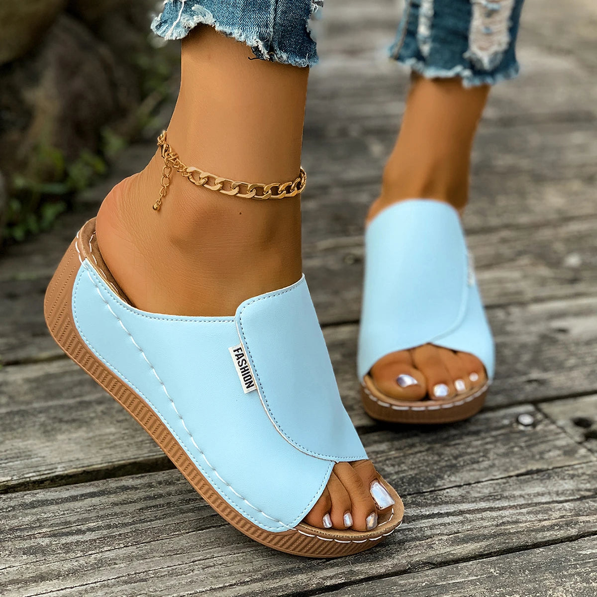 Minimalist Summer Women Sandals Fashion Thick Sole Wedge Heel Platform Slides Slip on Sandals Woman Slippers Female Footwear