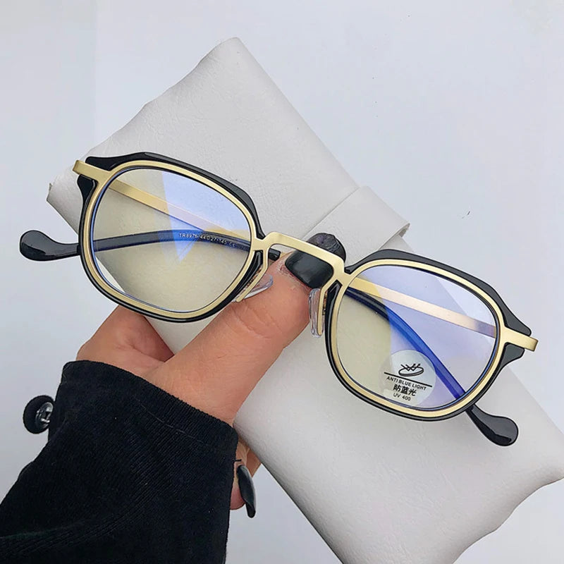 Blue Light Computer Glasses Men TR90 Metal Round Frame Myopia Glasses Women Vintage Optical Nearsighted Eyeglasses 0 To -600 BAZAARHUBO
