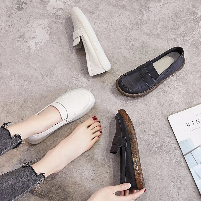 GKTINOO Shoes Women Spring 2026 New White Thick-Soled Ladies Sneakers Genuine Leather Casual Trend Girl Shoes Students Loafers