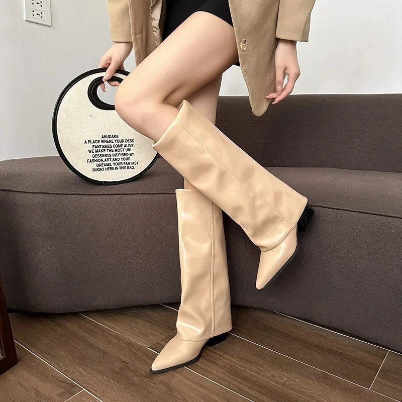 Women Chunky High Boots Pointed Toe Shoes Sexy Lady Dress Gladiator Autumn New 2024 Trend Retro Fad Woman Boots Goth Botas Mujer