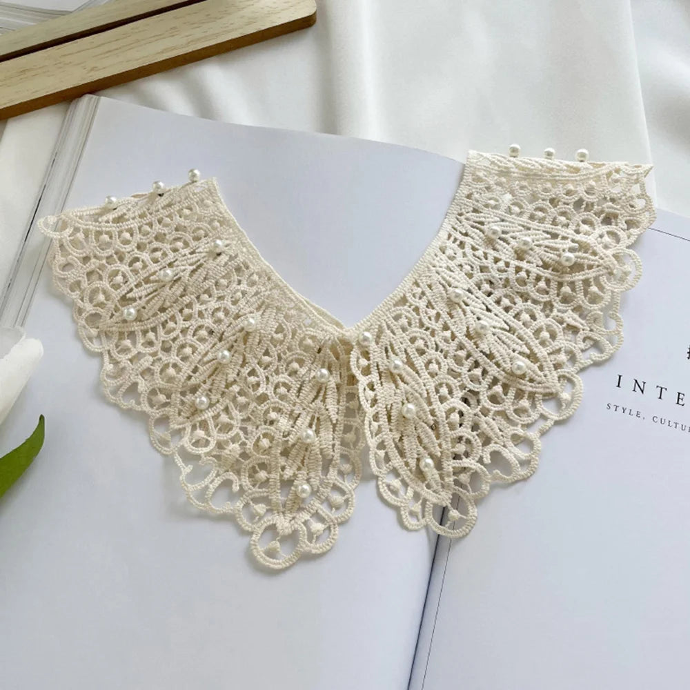 Pearl Hollow Fake Collar Ladies Embroidered False Collar Shawl Wrap Removable Neck Ties Shawl Detachable Shirt Clothes Accessory BAZAARHUBO