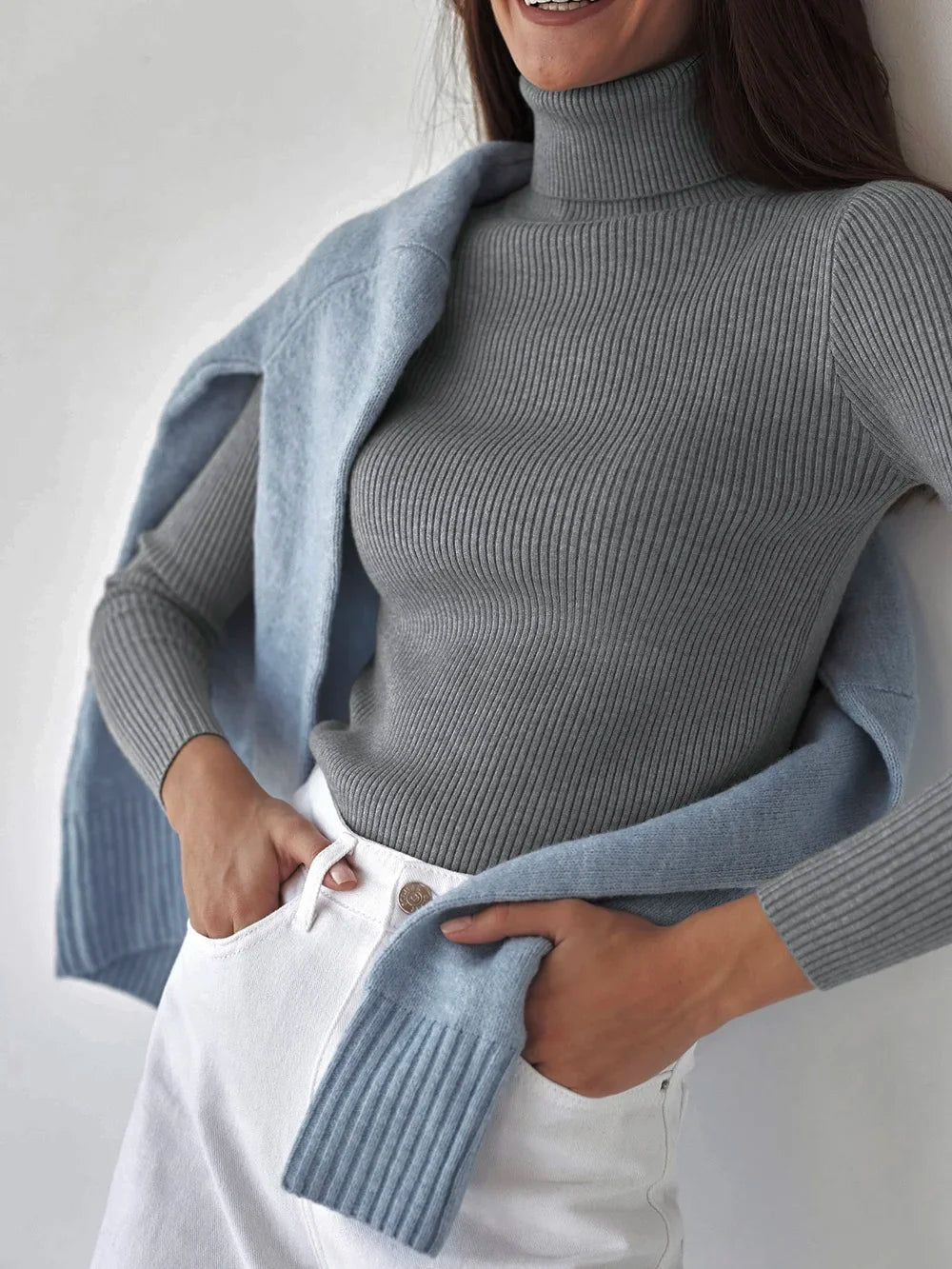 AOSSVIAO 2026 Basic Mock Neck Ribbed Sweaters for Women Cute Sexy Knitted Autumn Winter Warm Fitted Fashion Pullover Sweater