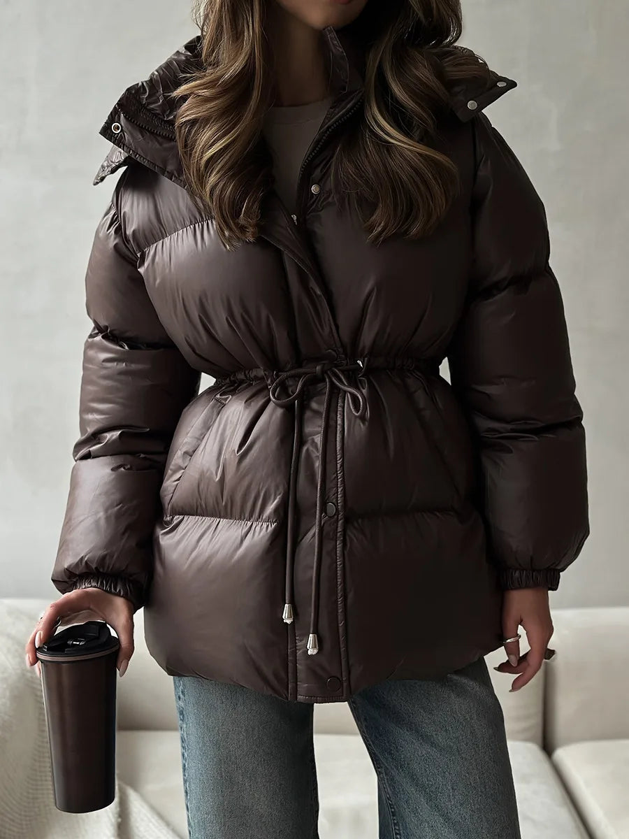 Wolfeel Drawstring Slim Fit Womens Winter Jacket Polyester Coat Warm