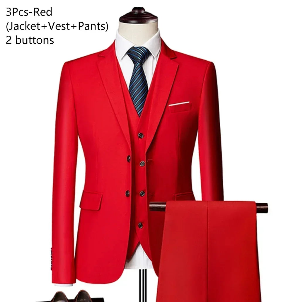 Elegant Suits For Men Wedding 3 Pieces 2 Set  Fashion Classic Full Jackets Vest Pants Blazers Outfit 2024 Formal Costume
