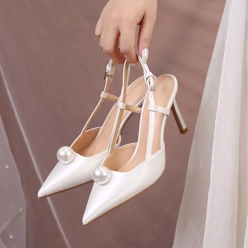 Female Wedding Shoes Summer New Pointed Toe Stiletto Sandals White Bridesmaid High Heels 6.5/8.5CM Pumps Women Chaussures Femme
