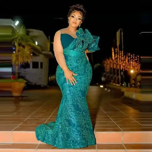 Aso Ebi Evening Dress Illusion Long Sleeves For African Women Party Vestidos Sexy Ruffle Lace Sleeveless Plus Size Prom Dresses
