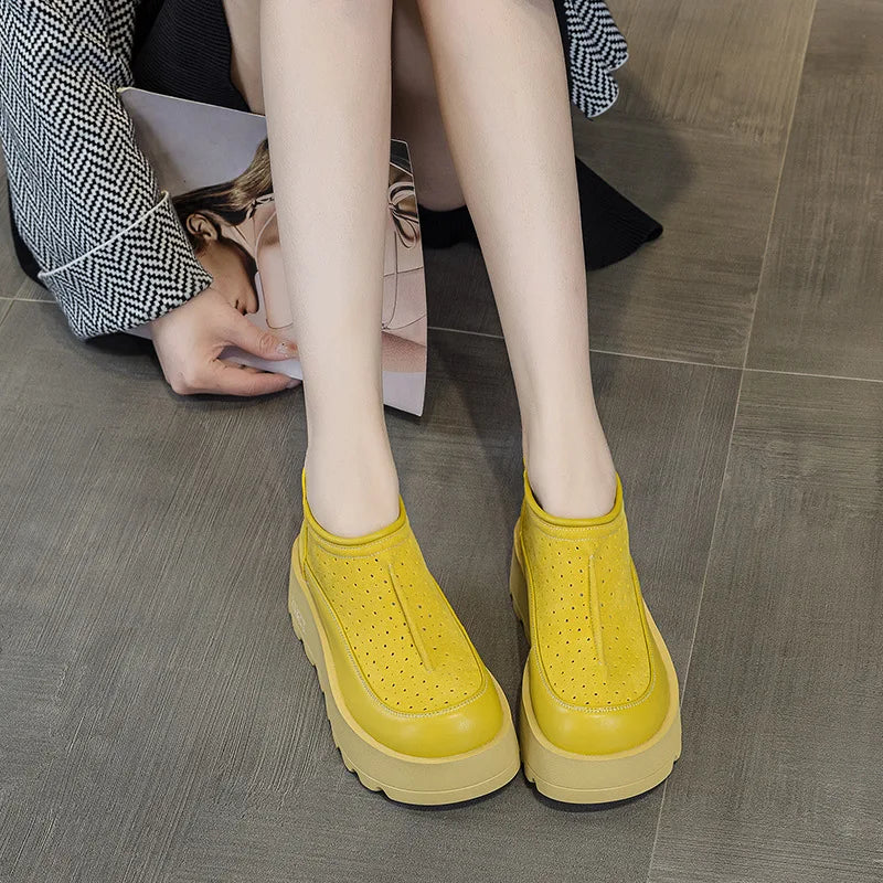 Fujin 6CM Suede Cow Genuine Leather Moccasins Women Platform Wedge Flats Women Shoes Ankle Booties Females ZIP Pumps Shoes