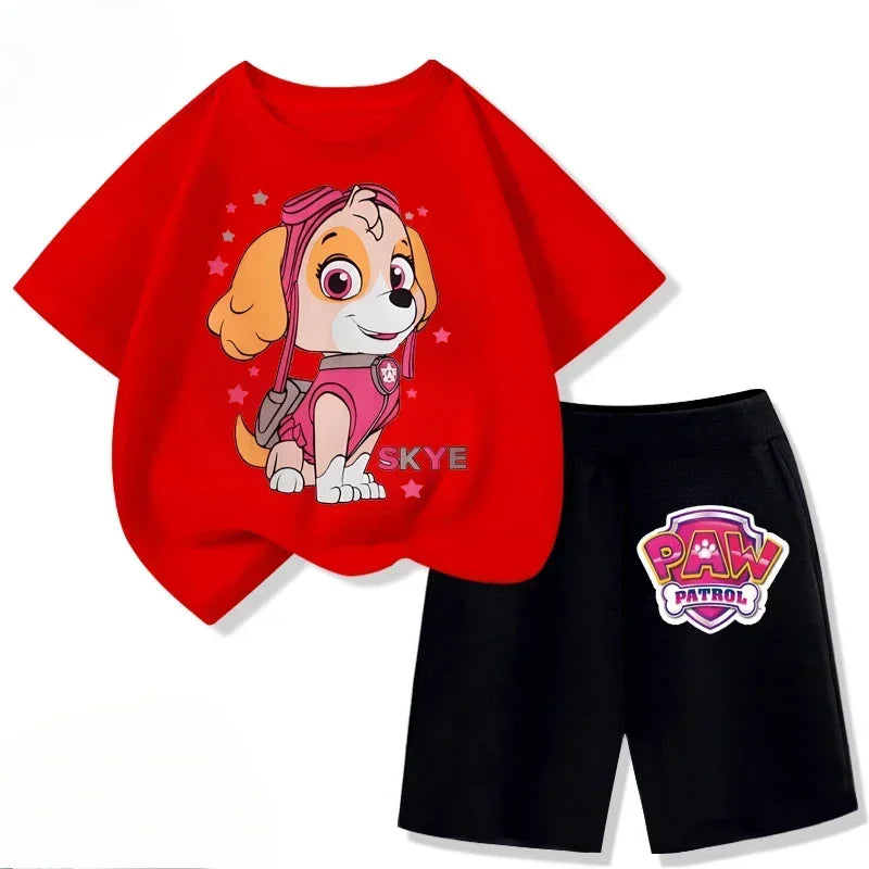 2026 Kids Casual Oufits Beach Clothing PAW Patrol Summer New Girls Clothing Sets Children Short Sleeve Top Shorts Two Piece Suit
