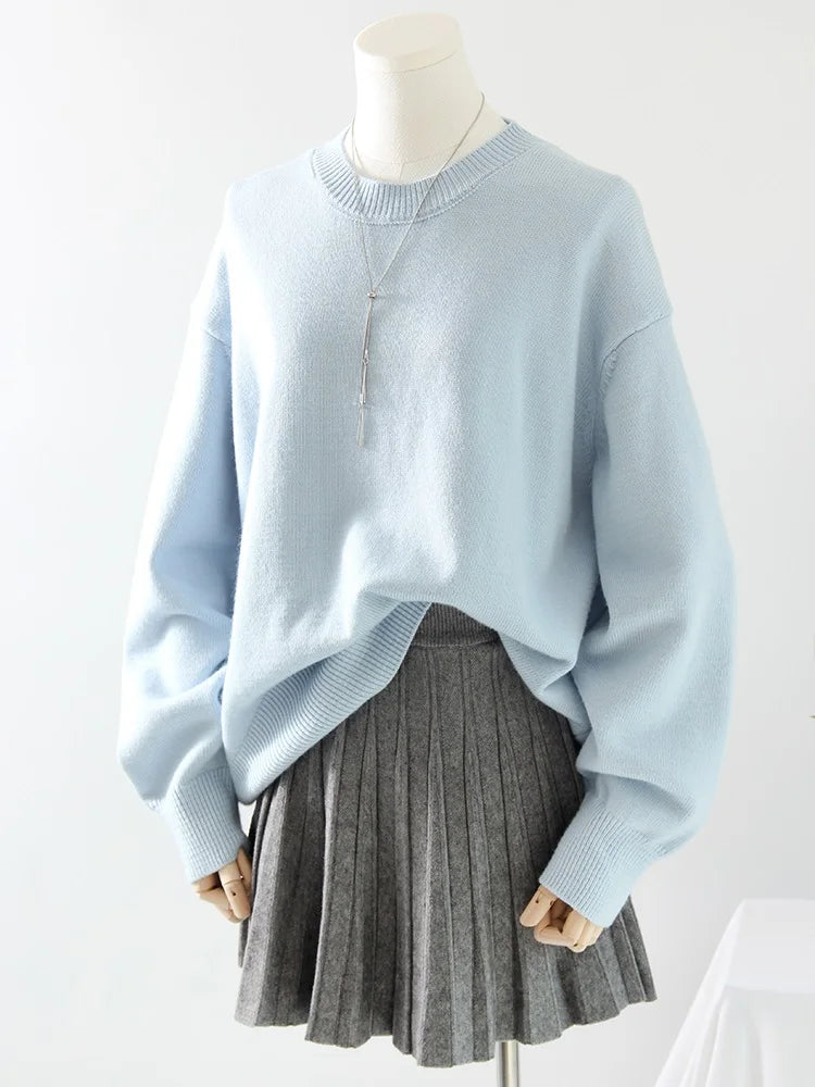 Oversize Burgundy Womens O Neck Knitwear Sweater Warm Winter Pullover
