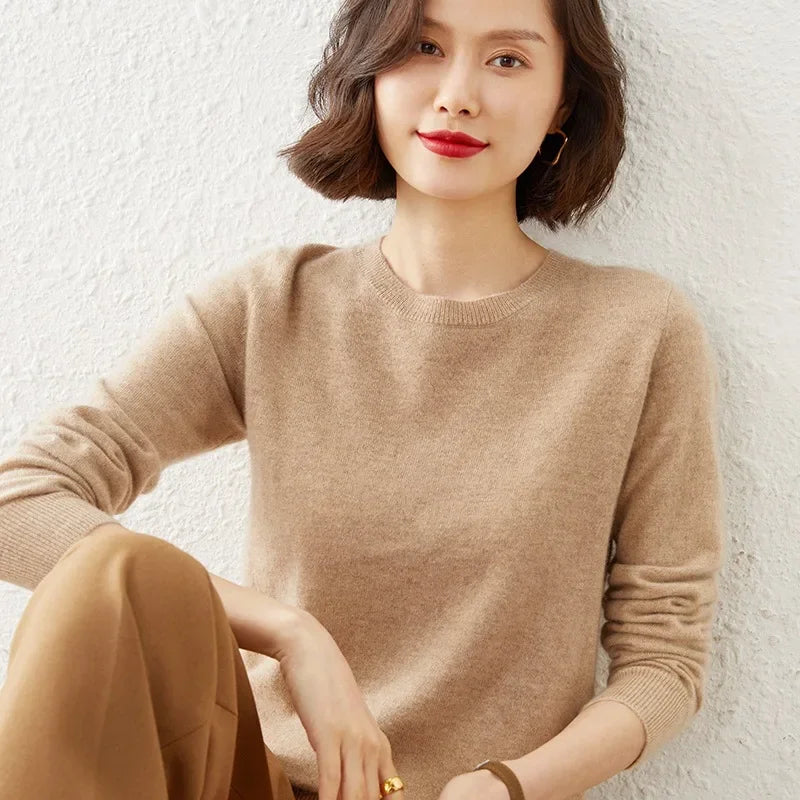Autumn Winter Women's Sweater O-neck Cashmere Solid Pullovers Slim Bottoming Shirt Long Sleeve Casual Basic Pull Femme Sweater